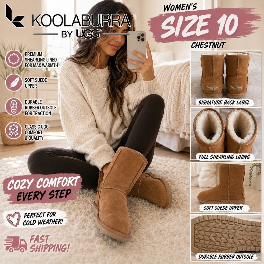 Koolaburra by UGG Victoria Short Chestnut Suede Winter Boots Women 10 1017090
